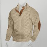Stand Collar Long Sleeve Jacquard Knitted Pullover Sweater — Khaki