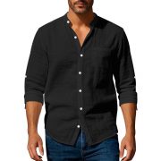 Long Sleeve Stand Collar Shirt With Pockets Casual Men's Clothing — Dark Gray - Image 9