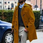 Retro Horn Button Hooded Woolen Trench Coat Men — Ginger Yellow