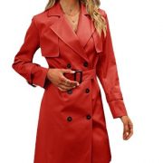 European And American Autumn Women's Double Breasted Fashion Casual Trench Coat — Red - Image 6