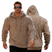Plush Hooded Sweatshirt Winter Warm Long-sleeved Pullover Top Men's Casual Solid Color Fleece Hoodie Clothing — Brown - Image 8