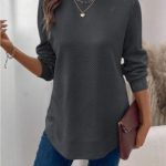 Women's Crew Neck Casual Long Sleeve Shirt — Grey