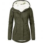 Solid Color Pocket Long-sleeve Zipper Fleece Padded Coat Women — Green