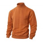 Knitted Solid Color Men's Fashion Jacquard High Collar Warm Sweater — Orange