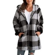 European Velvet Women's Long-sleeved Plaid Hooded Zipper With Pockets Baggy Coat — Green - Image 8