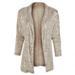 Women's Sequin Long Sleeve Temperament Mid-length Polo Collar Solid Color Coat — Champagne