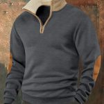 Retro Patchwork Half Cardigan Men's Long-sleeved Sweater — Dark Gray