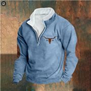 Retro Patchwork Half Cardigan Men's Long-sleeved Sweater — Navy Blue - Image 8