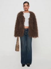 Coat Faux Fur Jacket — Wine Red - Image 6