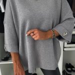 Women's New Solid Color Round Neck Shirt With Half Sleeve Knit Casual Top — Gray