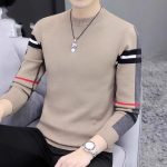 Slim-fit Contrast Colors Round Neck Base Knitwear Men's Sweater — 6766 Khaki
