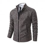 Men's Solid Color Stand Collar Cardigan Sweaters Coat — Coffee