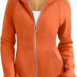 Women's Zipper Short Hood Fleece Lined Solid Color Hoodie Sweater — Coral