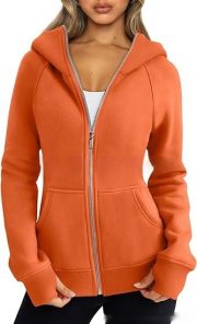 Women's Zipper Short Hood Fleece Lined Solid Color Hoodie Sweater — Army Green - Image 14