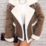 Fashion Polo Collar Plush Jacket Winter Warm Casual Jacket — Coffee