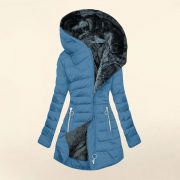 Women's Plush Hooded Mid-length Oblique Zipper Cotton-padded Coat — Dark Green - Image 14
