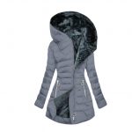Women's Plush Hooded Mid-length Oblique Zipper Cotton-padded Coat — Grey