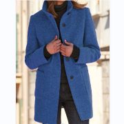 Fashion Stand Collar Woolen Coat With Pockets Fall Winter Casual Button Outwear For Women Clothing — Red - Image 5