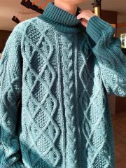 Japanese-style Retro Green Jacquard Turtleneck Sweater — Black - Image 6