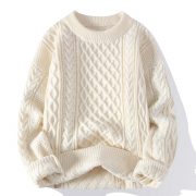 Autumn And Winter New Men's Twist Sweater Casual Round Neck Pullover Top — Blue round neck - Image 3