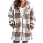 European Velvet Women's Long-sleeved Plaid Hooded Zipper With Pockets Baggy Coat — Khaki
