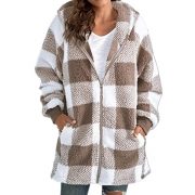 European Velvet Women's Long-sleeved Plaid Hooded Zipper With Pockets Baggy Coat — Green - Image 9