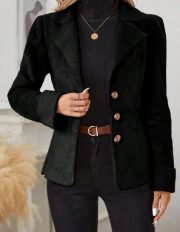 Casual Fashion Cold-proof Warm Fur Integrated Lapel Pocket Jacket — Black