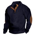 Stand Collar Long Sleeve Jacquard Knitted Pullover Sweater — Navy Blue