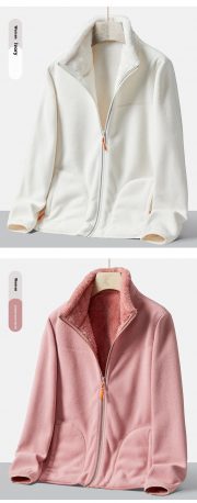 Double-sided Polar Fleece Outdoor Thick Warm Sweater Coat — Rubber Powder - Image 15