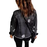 Female Creative Perforated Denim Long Sleeved Shirt — Black - Image 6