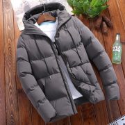 Winter Men's Solid Color Hooded Padded Coat — Black - Image 2