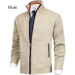 Men's Solid Color Stand Collar Cardigan Sweaters Coat — Beige