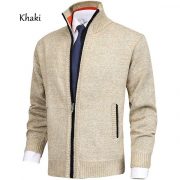 Men's Solid Color Stand Collar Cardigan Sweaters Coat — Wine Red - Image 4