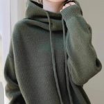 Hooded Solid Color Knitted Sweater — Pine Green