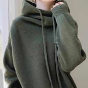 Hooded Solid Color Knitted Sweater — Premium Grey - Image 3