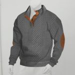 Stand Collar Long Sleeve Jacquard Knitted Pullover Sweater — Dark Gray