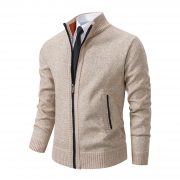 Men's Solid Color Stand Collar Cardigan Sweaters Coat — Wine Red - Image 21