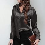 One Button Satin Shirt Temperament Long Sleeve Shirt — Dark Grey