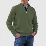 Men's Stand Collar Zipper Sweater Winter Fashion Solid Color Long Sleeve Knitted Top Clothing — Army Green