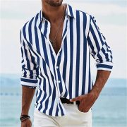 Men's Yarn-dyed Striped Casual Loose Long-sleeved Shirt — HDCS05 Dark Gray - Image 13