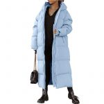 Hooded Solid Color Long Casual Zip Coat — Blue