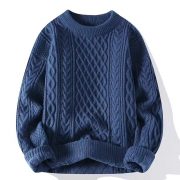 Autumn And Winter New Men's Twist Sweater Casual Round Neck Pullover Top — Blue round neck - Image 11