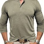 Men's Long-sleeved Henry Collar T-shirt — Matcha color