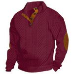 Stand Collar Long Sleeve Jacquard Knitted Pullover Sweater — Wine Red