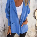Casual Lapel Jacket With Pockets Fashion Versatile Long Sleeve Outwear Tops Coat For Womens Clothing — Sky blue