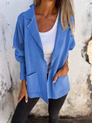 Casual Lapel Jacket With Pockets Fashion Versatile Long Sleeve Outwear Tops Coat For Womens Clothing — Emerald green - Image 4