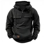 Men's Zip-up Hoodies Sweatshirt With Drawstring And Pocket Design Fashion Casual Sports Sweatshirt — Black