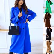 Women's Fashion Simple Double Breasted Long Sleeve Lapel Button Woolen Coat — Wine red - Image 2