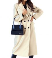 Women's Fashion Simple Double Breasted Long Sleeve Lapel Button Woolen Coat — Wine red - Image 13
