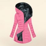 Women's Plush Hooded Mid-length Oblique Zipper Cotton-padded Coat — Pink